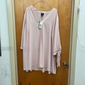 Worthington sheer Blush V-Neck Tunic with Sleeve Ties
